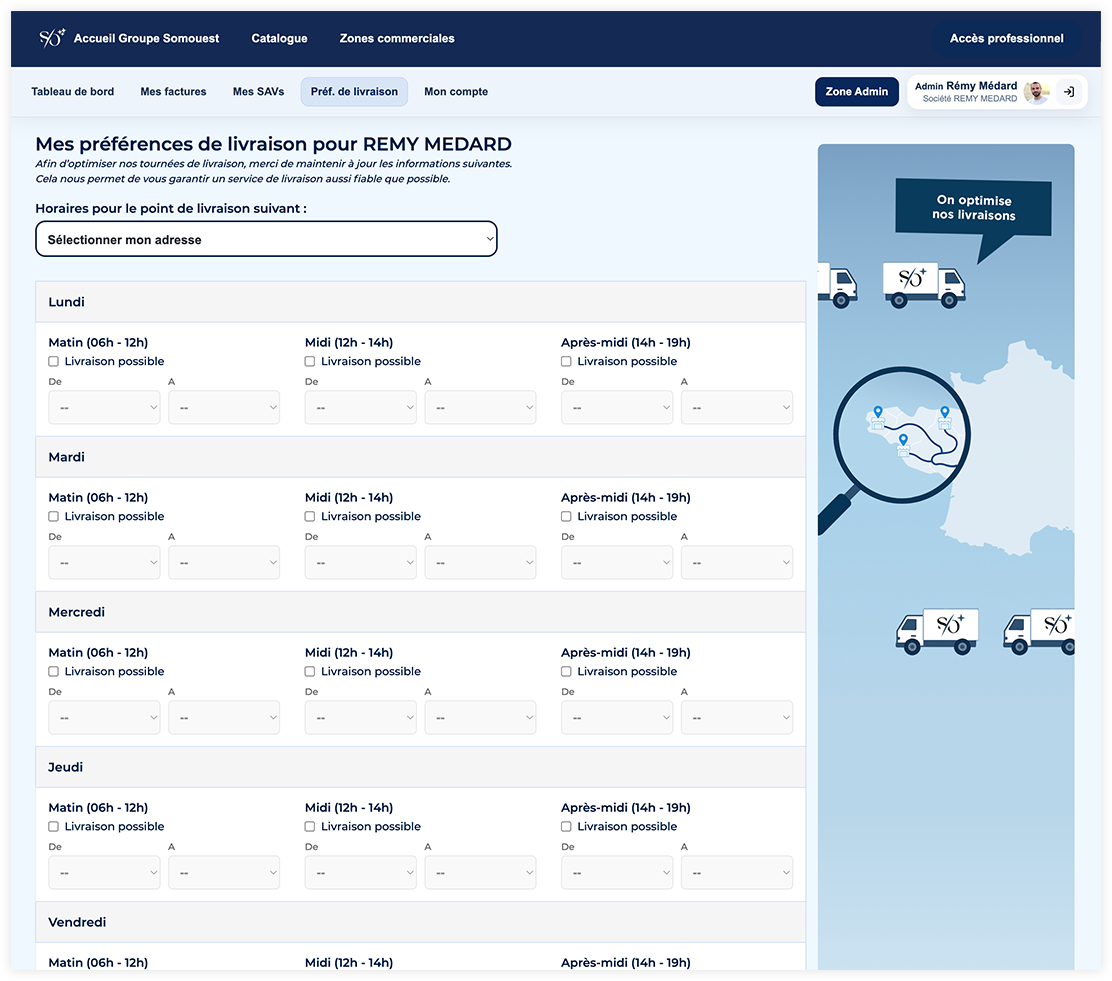 Saisie des préférences de livraison