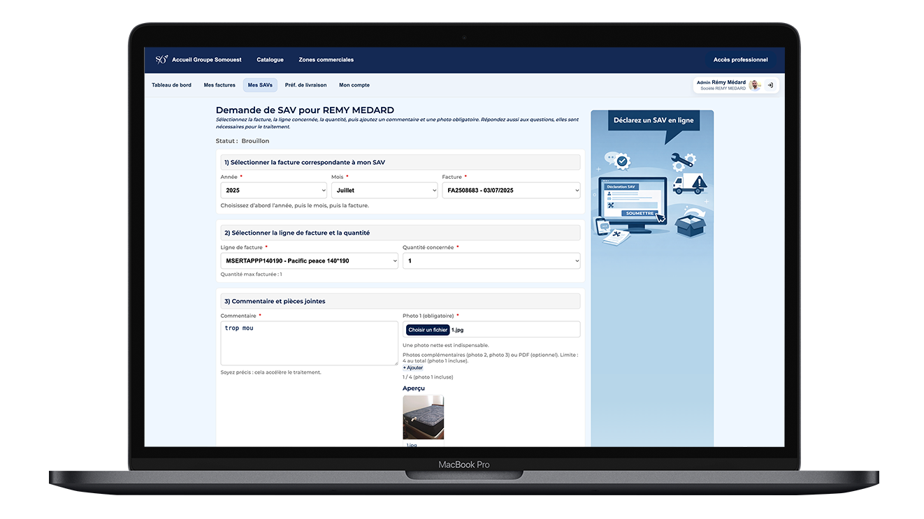 Aperçu du nouvel espace client Somouest